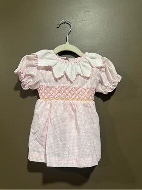 Vintage Girls' Pink Smocked Floral Dress Top